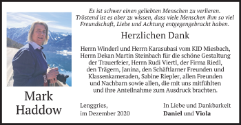 Traueranzeige von Mark Haddow von merkurtz