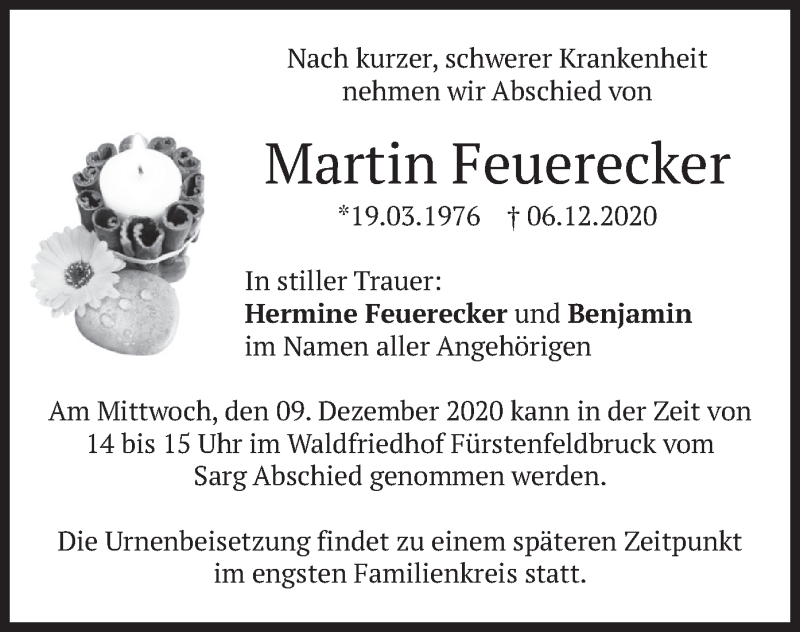  Traueranzeige für Martin Feuerecker vom 08.12.2020 aus merkurtz