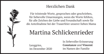 Traueranzeige von Martina Schlickenrieder von merkurtz