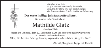 Traueranzeige von Mathilde Glatz von merkurtz