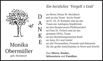 Traueranzeige von Monika Obermüller von merkurtz