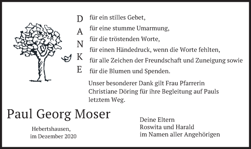  Traueranzeige für Paul Georg Moser vom 05.12.2020 aus merkurtz
