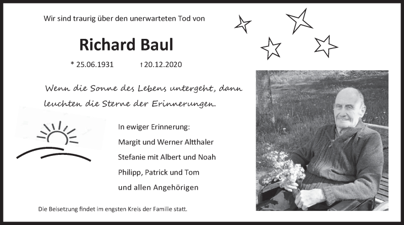  Traueranzeige für Richard Baul vom 31.12.2020 aus merkurtz