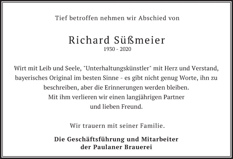 Traueranzeige für Richard Süßmeier vom 03.12.2020 aus merkurtz