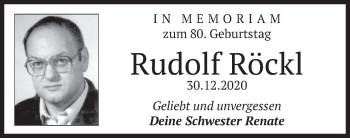 Traueranzeige von Rudolf Röckl von merkurtz