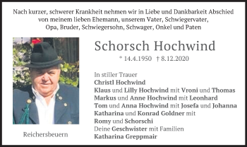 Traueranzeige von Schorsch Hochwind von merkurtz