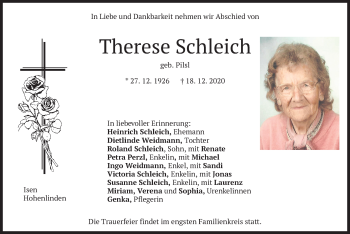 Traueranzeige von Therese Schleich von merkurtz