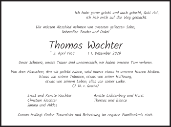 Traueranzeige von Thomas Wachter