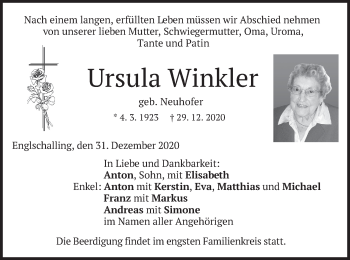 Traueranzeige von Ursula Winkler von merkurtz