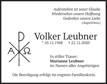 Traueranzeige von Volker Leubner von merkurtz