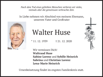 Traueranzeige von Walter Huse von merkurtz