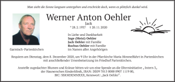 Traueranzeige von Werner Anton Oehler von merkurtz