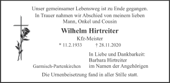Traueranzeige von Wilhelm Hirtreiter