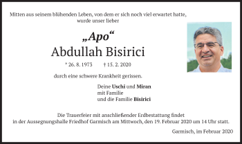 Traueranzeige von Abdullah Bisirici von merkurtz