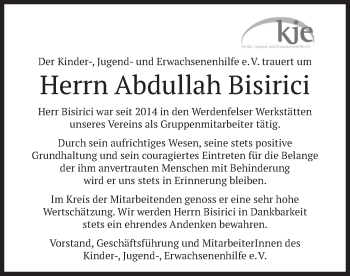 Traueranzeige von Abdullah Bisirici von merkurtz