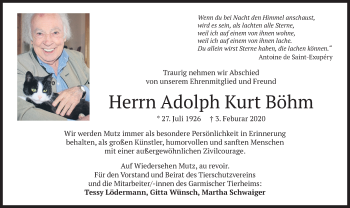 Traueranzeige von Adolph Kurt Böhm von merkurtz