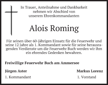 Traueranzeige von Alois Roming