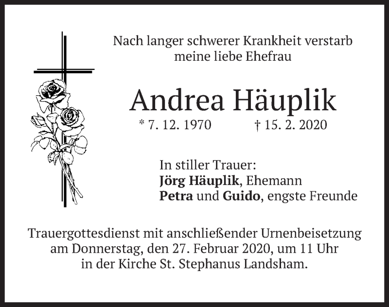  Traueranzeige für Andrea Häuplik vom 22.02.2020 aus merkurtz