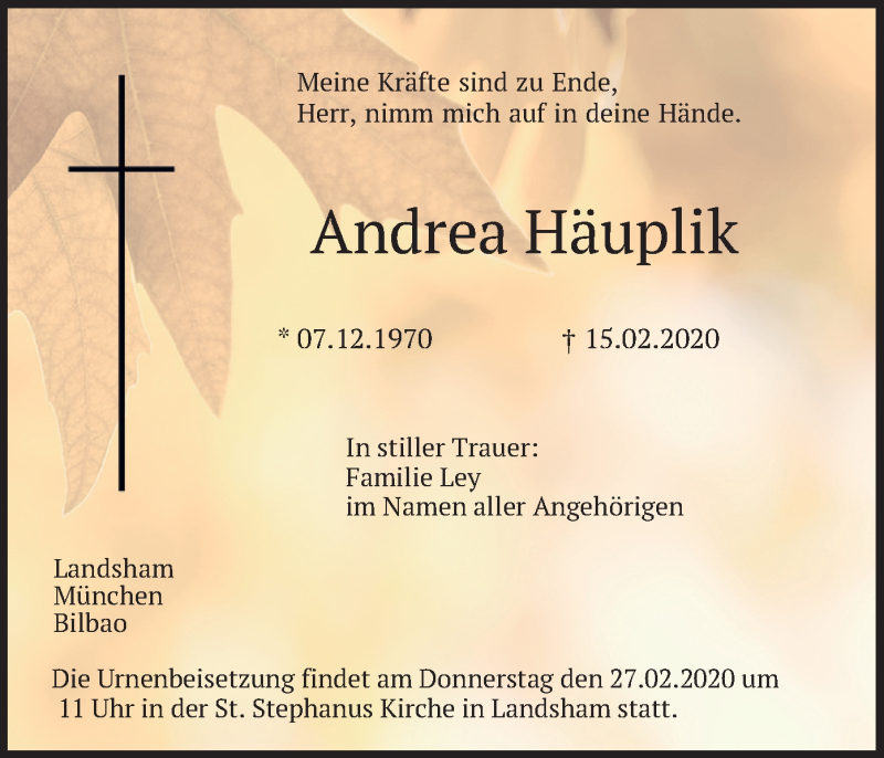  Traueranzeige für Andrea Häuplik vom 24.02.2020 aus merkurtz