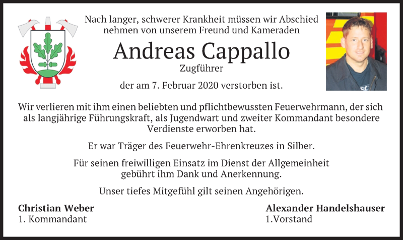  Traueranzeige für Andreas Cappallo vom 11.02.2020 aus merkurtz