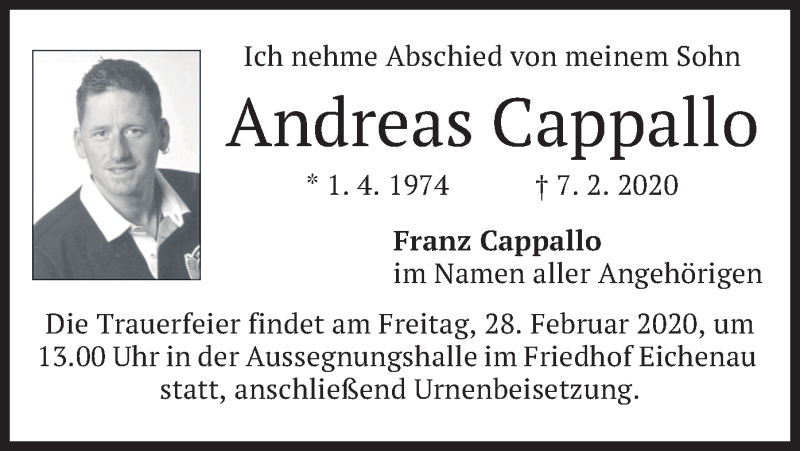  Traueranzeige für Andreas Cappallo vom 14.02.2020 aus merkurtz