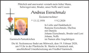 Traueranzeige von Andreas Eierschmalz von merkurtz
