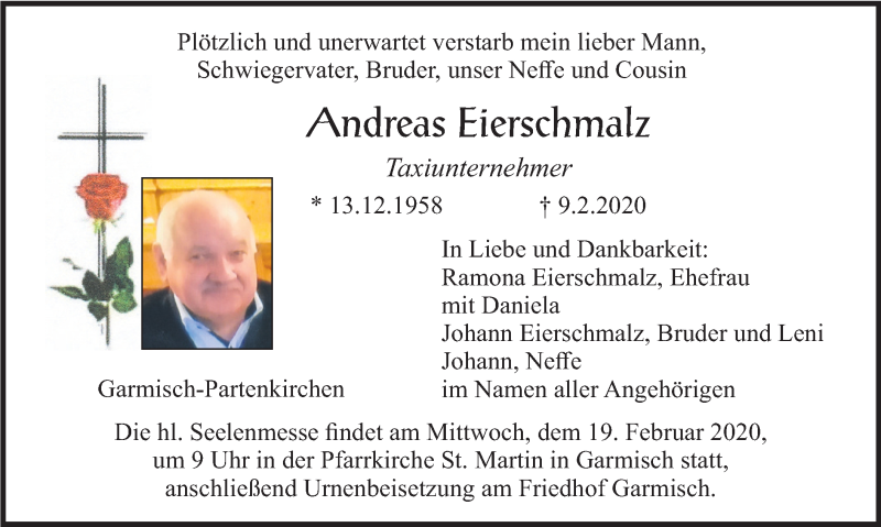  Traueranzeige für Andreas Eierschmalz vom 15.02.2020 aus merkurtz