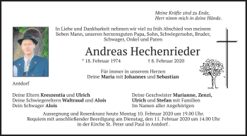 Traueranzeige von Andreas Hechenrieder von merkurtz