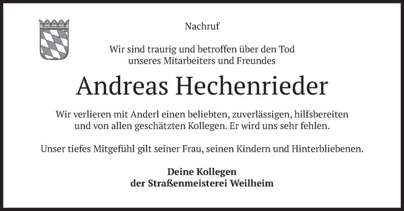  Traueranzeige für Andreas Hechenrieder vom 12.02.2020 aus merkurtz