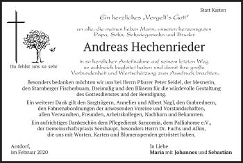 Traueranzeige von Andreas Hechenrieder von merkurtz