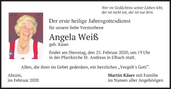 Traueranzeige von Angela Weiß von merkurtz