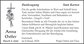 Traueranzeige von Anna  Ostler von merkurtz