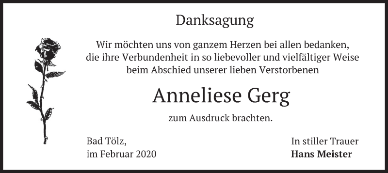  Traueranzeige für Anneliese Gerg vom 22.02.2020 aus merkurtz