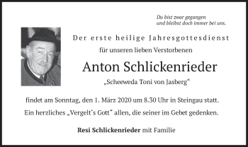 Traueranzeige von Anton Schlickenrieder von merkurtz