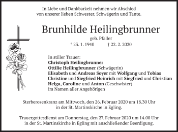 Traueranzeige von Brunhilde Heilingbrunner von merkurtz