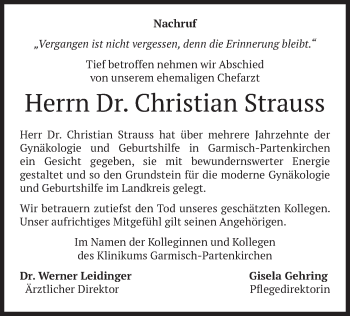Traueranzeige von Christian Strauss von merkurtz