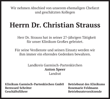 Traueranzeige von Christian Strauss von merkurtz