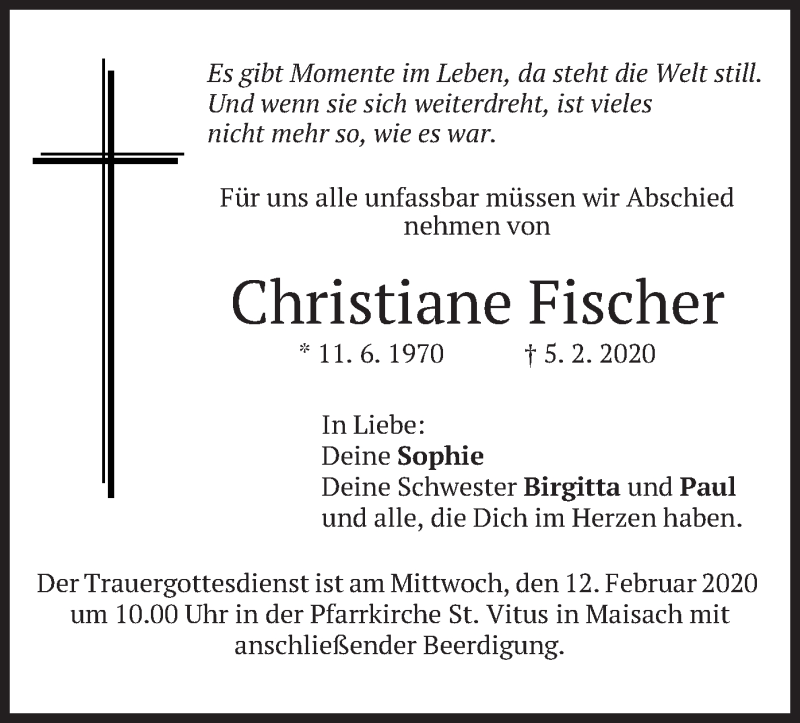  Traueranzeige für Christiane Fischer vom 08.02.2020 aus merkurtz