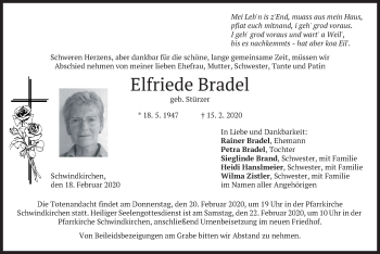 Traueranzeige von Elfriede Bradel von merkurtz
