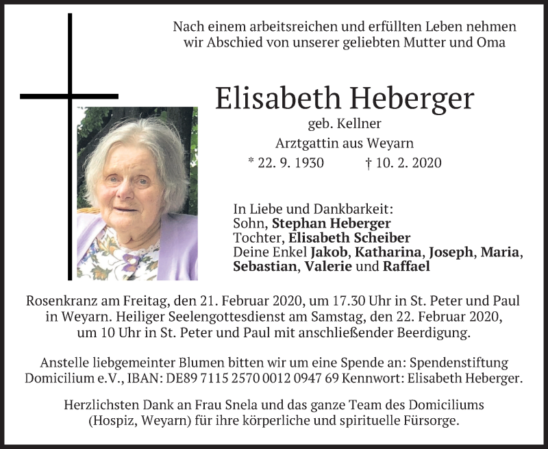 Traueranzeigen von Elisabeth Heberger | trauer.merkur.de