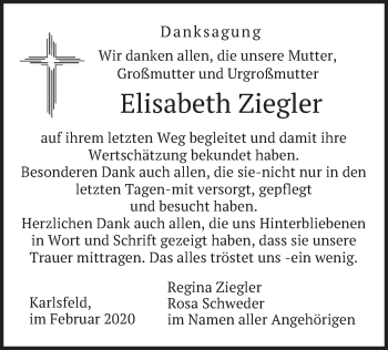 Traueranzeige von Elisabeth Ziegler von merkurtz