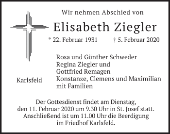 Traueranzeige von Elisabeth Ziegler von merkurtz