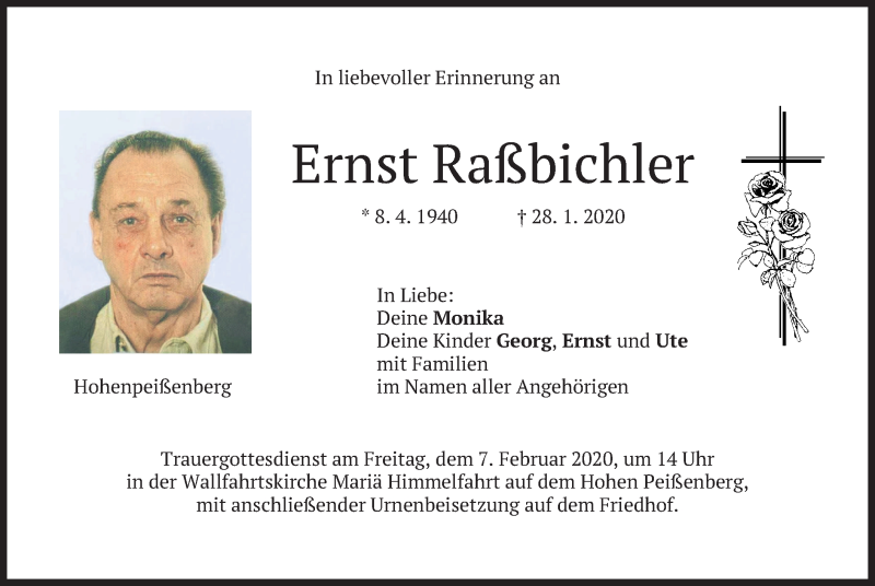  Traueranzeige für Ernst Raßbichler vom 05.02.2020 aus merkurtz