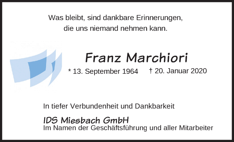  Traueranzeige für Franz Marchiori vom 10.02.2020 aus merkurtz