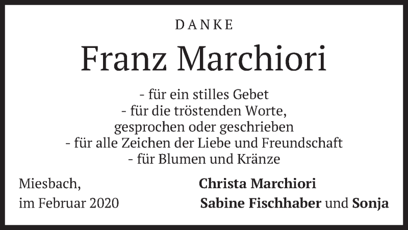  Traueranzeige für Franz Marchiori vom 29.02.2020 aus merkurtz