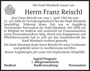 Traueranzeige von Franz Reischl von merkurtz