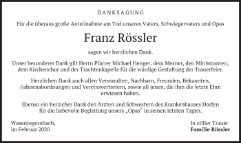Traueranzeige von Franz Rössler von merkurtz