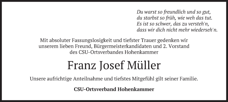  Traueranzeige für Franz Josef Müller vom 26.02.2020 aus merkurtz
