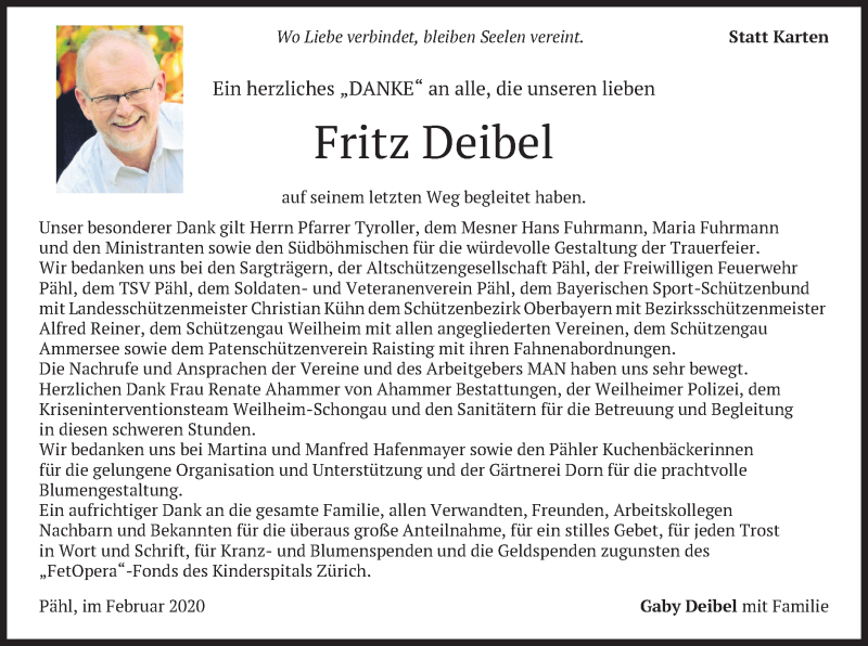  Traueranzeige für Fritz Deibel vom 22.02.2020 aus merkurtz