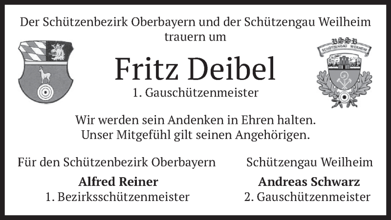  Traueranzeige für Fritz Deibel vom 08.02.2020 aus merkurtz